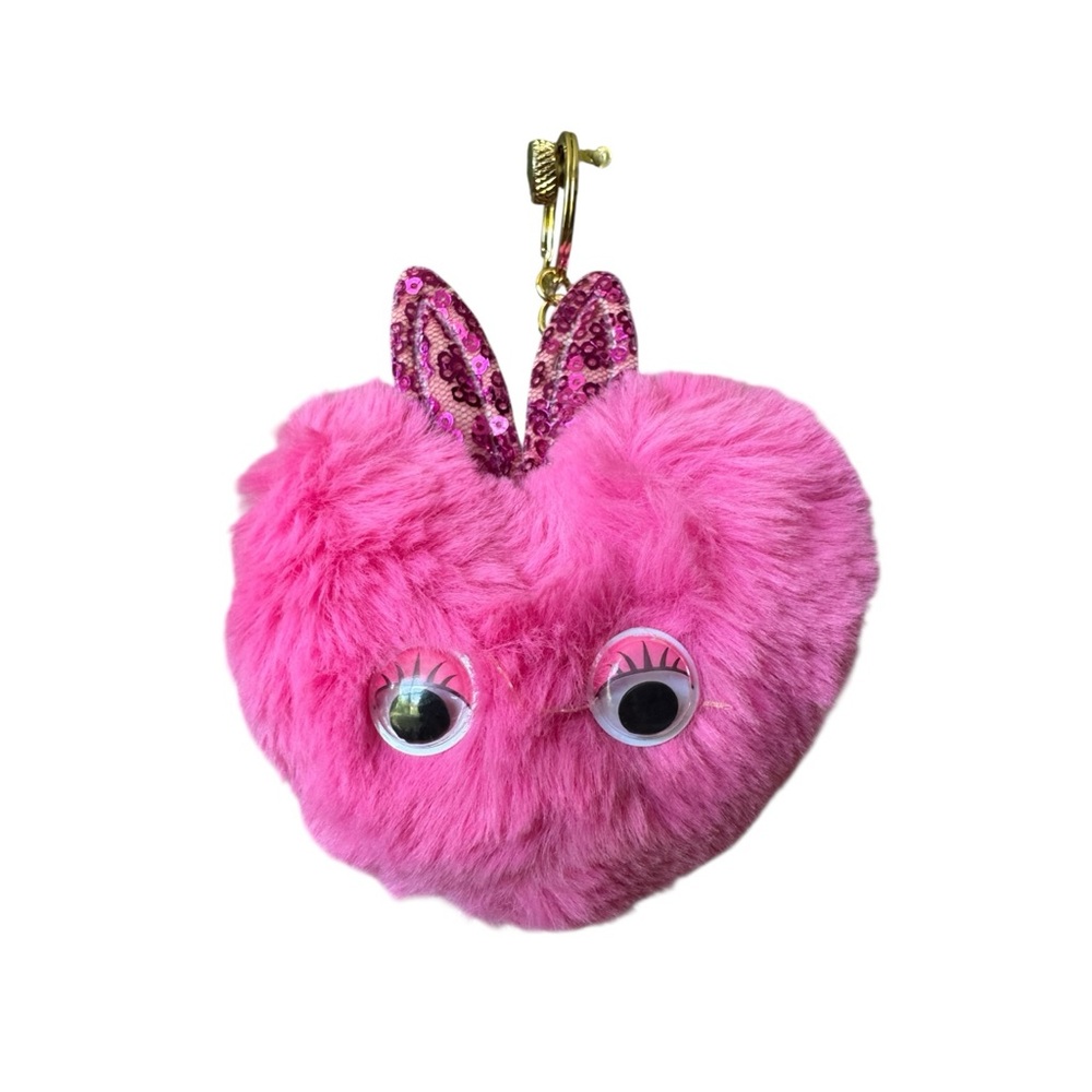 Plush Heart Sequin Bunny Ears Keychain Easter Spring Pastel NWT - Picture 2 of 3
